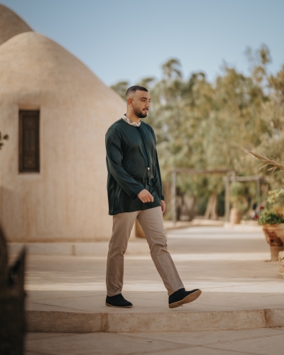 Moroccan Tunic in Mlifa - velvet collar - Simple Style - Kounouz