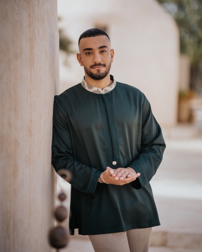 قميص مغربي بالمليفة - ياقة مخمل - ستايل بسيط - كنوز
