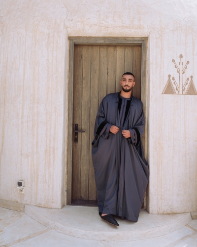 Kounouz - Velvet Gandoura with Mulifah and soft velvet sleeves