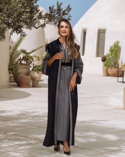 Kounouz - Caftan Deux Pièces Manches Imprimés - Caftan Marocain