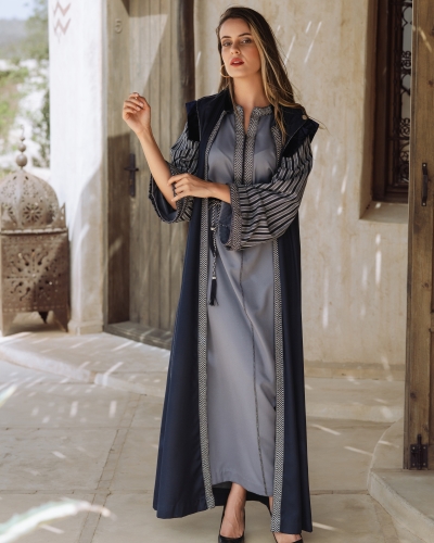 Kounouz - Two-Piece Caftan with Printed Sleeves: Moroccan Caftan