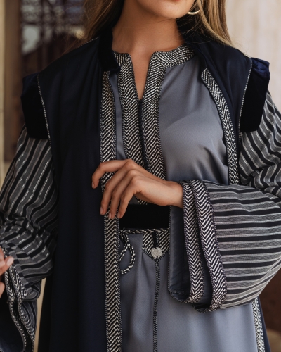 Kounouz - Two-Piece Caftan with Printed Sleeves: Moroccan Caftan