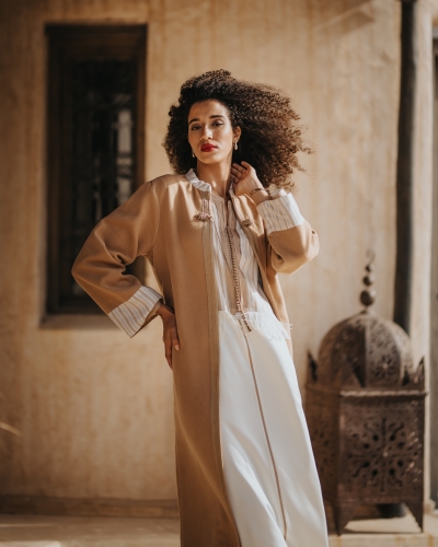 Open Kimono for Women - Printed Collar and Sleeves - Kounouz