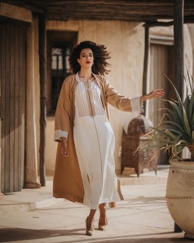 Open Kimono for Women - Printed Collar and Sleeves - Kounouz