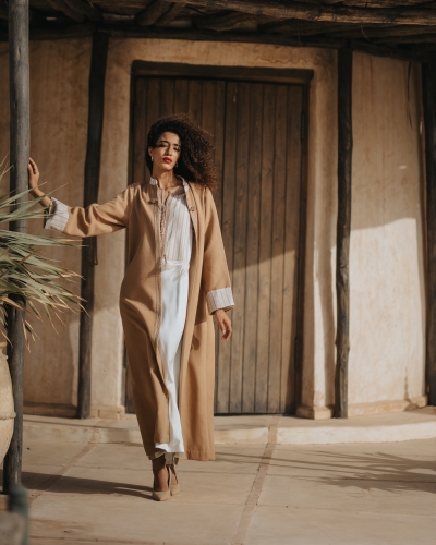 Open Kimono for Women - Printed Collar and Sleeves - Kounouz