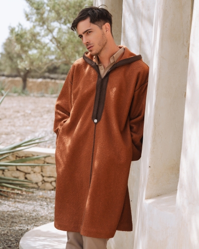Djellaba Marocaine Courte en Bouclette pour Homme - kOUNOUZ