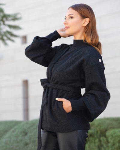 Women's Belted Wool Jacket - Modern Style - Kounouz