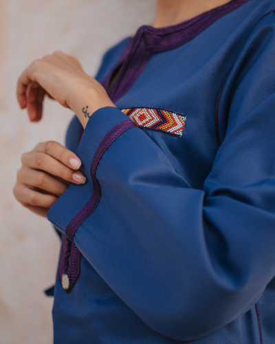 Tunique Marocaine Bleu en Crêpe - Elégance Femme Moderne - Kounouz
