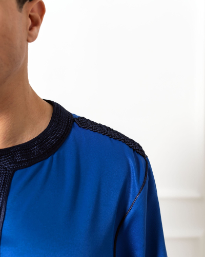 Kounouz - Moroccan Men’s Tunique In Mlifa With Velvet Collar