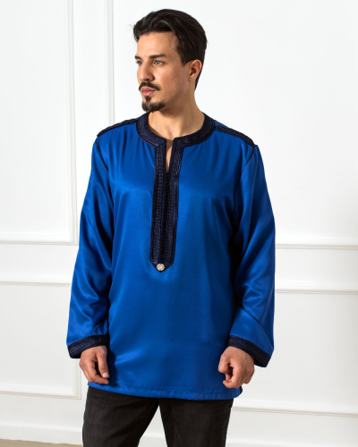Kounouz - Moroccan Men’s Tunique In Mlifa With Velvet Collar