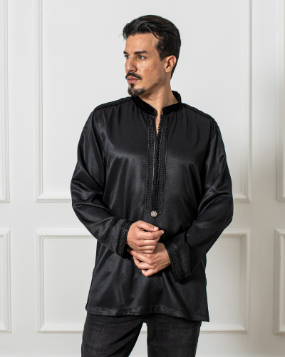 Tunique en Mlifa pour Homme - Style Simple - Couleur Noir - Maroc