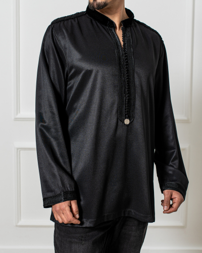 Tunique en Mlifa pour Homme - Style Simple - Couleur Noir - Maroc