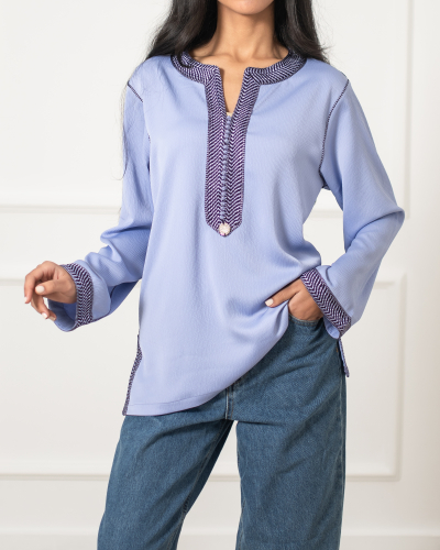 Moroccan tunic in crepe crumpled with round neck - Kounouz