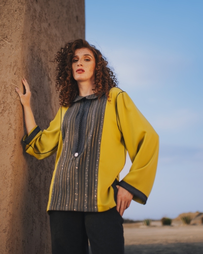 Mustard Yellow Tunic with Golden Stripes