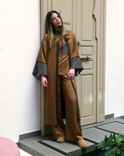 Tunique Élégante en Mlifa et Tweed Imprimé, Kimono aux Détails Raffinés