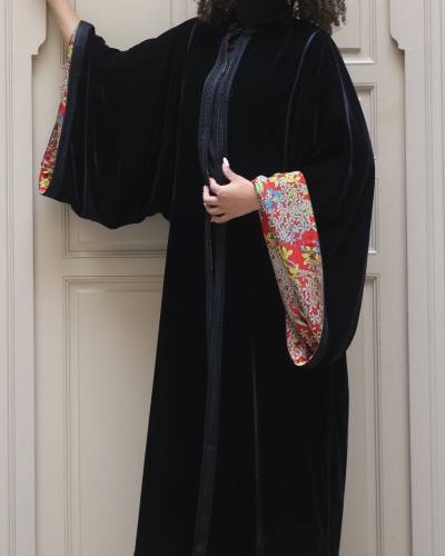 Imperial Velvet Kimono with Printed Satin Lining