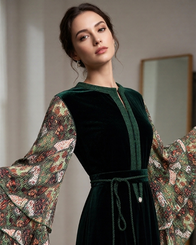 Caftan Élégant avec Manches Froufrous