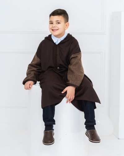 Short djellaba in double wool fabric
