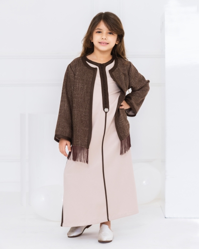 Caftan Fille avec Veste en Lainage à Franges
