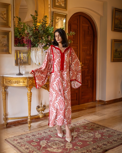Women's Square-Cut Printed Crepe Djellaba