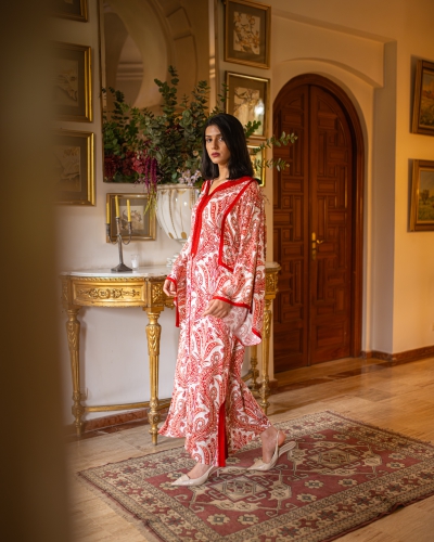 Women's Square-Cut Printed Crepe Djellaba