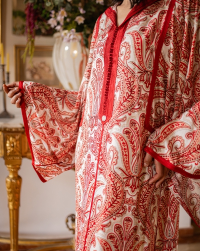 Women's Square-Cut Printed Crepe Djellaba