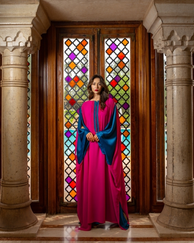 Two-Piece Satin and Chiffon Gandoura with Sfifa and Aakad