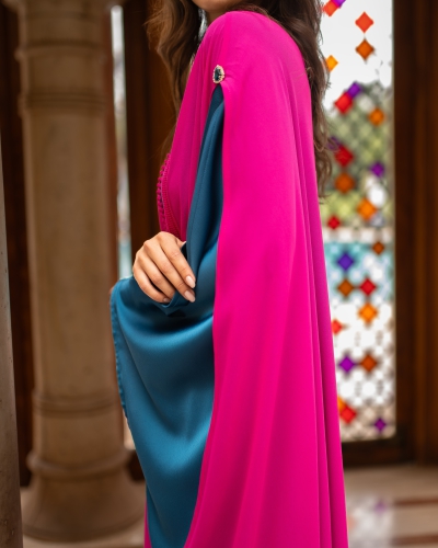 Gandoura Deux Pièces en Satin et Mousseline Transparente