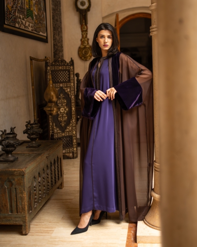 Gandoura 2 pièces femme en mousseline et velours