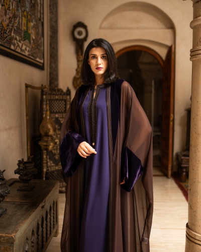 2-piece women’s gandoura in muslin and velvet