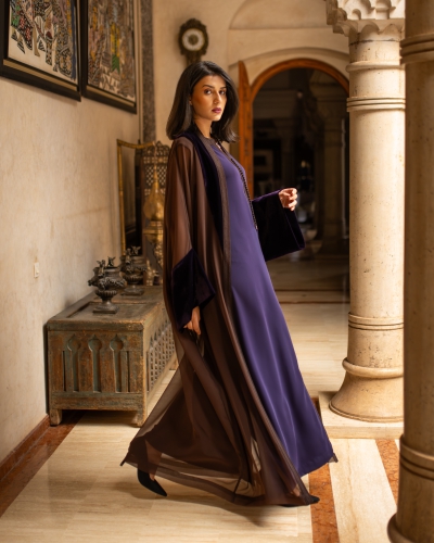 Gandoura 2 pièces femme en mousseline et velours
