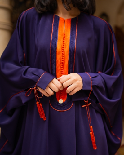 Flowing gandoura with double sfifa and handcrafted finishing details